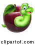 Vector Illustration of a Happy Green Worm Emerging from a Red Apple by AtStockIllustration