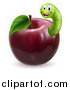 Vector Illustration of a Happy Green Worm in a Red Apple by AtStockIllustration