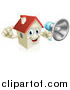 Vector Illustration of a Happy House Character Holding a Thumb up and a Megaphone by AtStockIllustration