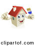 Vector Illustration of a Happy House Character Holding a Thumb up and a Paintbrush by AtStockIllustration