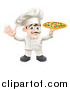 Vector Illustration of a Happy Italian Chef Waving and Holding up a Pizza Pie by AtStockIllustration
