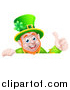 Vector Illustration of a Happy Leprechaun Giving a Thumb up over a Sign by AtStockIllustration