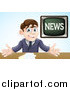 Vector Illustration of a Happy Male Anchor Presenting the News by AtStockIllustration