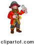 Vector Illustration of a Happy Male Pirate Captain Holding a Treasure Map and Pointing by AtStockIllustration