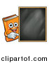 Vector Illustration of a Happy Orange Book Mascot Pointing Around a Black Board by AtStockIllustration