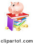 Vector Illustration of a Happy Piggy Bank on a Stack of Books over Coins by AtStockIllustration