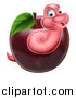 Vector Illustration of a Happy Pink Worm Emerging from a Red Apple by AtStockIllustration