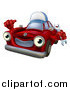 Vector Illustration of a Happy Red Car Character Wearing a Hat, Holding a Wrench and Thumb up by AtStockIllustration