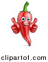 Vector Illustration of a Happy Red Chile Pepper Mascot Character Giving Two Thumbs up by AtStockIllustration