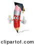 Vector Illustration of a Happy Red Pencil Mascot Graduate Holding a Thumb up by AtStockIllustration