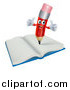 Vector Illustration of a Happy Red Pencil Mascot Holding Two Thumbs up on a Notebook by AtStockIllustration