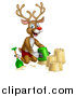 Vector Illustration of a Happy Rudolph Red Nosed Reindeer Making a Sand Castle by AtStockIllustration