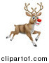 Vector Illustration of a Happy Rudolph Red Nosed Reindeer Running or Flying by AtStockIllustration