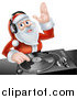Vector Illustration of a Happy Santa Claus Dj Mixing Christmas Music on a Turntable by AtStockIllustration