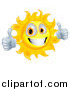 Vector Illustration of a Happy Sun Character Smiling and Holding Two Thumbs up by AtStockIllustration