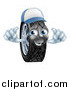 Vector Illustration of a Happy Tire Character Wearing a Baseball Cap and Holding Two Thumbs up by AtStockIllustration