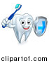 Vector Illustration of a Happy Tooth Character Holding a Toothbrush and Shield by AtStockIllustration