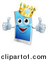 Vector Illustration of a Happy Touch Screen Cell Phone Mascot Wearing a Crown and Holding Two Thumbs up by AtStockIllustration