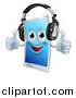 Vector Illustration of a Happy Touch Screen Cell Phone Mascot Wearing Headphones and Holding Two Thumbs up by AtStockIllustration