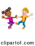 Vector Illustration of a Happy White Boy and Black Girl Dancing by AtStockIllustration