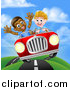 Vector Illustration of a Happy White Boy Driving a Black Boy and Catching Air in a Convertible Car by AtStockIllustration