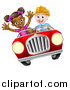 Vector Illustration of a Happy White Boy Driving a Black Girl and Catching Air in a Convertible Car by AtStockIllustration