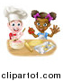 Vector Illustration of a Happy White Boy Making Frosting and Black Girl Making Cookies by AtStockIllustration