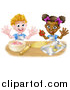 Vector Illustration of a Happy White Boy Making Frosting and Black Girl Making Star Cookies by AtStockIllustration