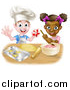 Vector Illustration of a Happy White Boy Making Making Star Cookies and Black Girl Making Frosting by AtStockIllustration