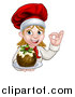 Vector Illustration of a Happy White Female Chef Gesturing Ok and Holding a Christmas Pudding by AtStockIllustration