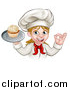 Vector Illustration of a Happy White Female Chef Gesturing Ok and Holding a Cupcake on a Tray by AtStockIllustration