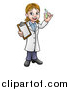 Vector Illustration of a Happy White Female Scientist Holding a Test Tube and Clipboard by AtStockIllustration