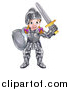 Vector Illustration of a Happy White Girl in Full Knight Armour, Holding a Shield and Sword by AtStockIllustration