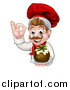 Vector Illustration of a Happy White Male Chef Gesturing Ok and Holding a Christmas Pudding by AtStockIllustration