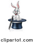 Vector Illustration of a Happy White Rabbit in a Top Hat with a Magic Wand by AtStockIllustration