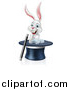 Vector Illustration of a Happy White Rabbit in a Top Hat with a Magic Wand by AtStockIllustration