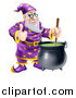 Vector Illustration of a Happy Wizard Holding a Thumb up and Stirring Contents in a Cauldron by AtStockIllustration