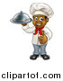 Vector Illustration of a Happy Young Black Male Chef Holding a Cloche Platter and Giving a Thumb up by AtStockIllustration