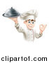 Vector Illustration of a Happy Young Male Chef Holding a Platter and Gesturing Ok by AtStockIllustration