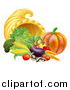 Vector Illustration of a Harvest of Fall Vegetables and a Thanksgiving Cornucopia by AtStockIllustration