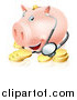 Vector Illustration of a Health Care Piggy Bank with a Stethoscope and Gold Coins by AtStockIllustration