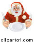 Vector Illustration of a Hungry Santa Seated with a Blank Plate by AtStockIllustration
