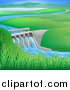 Vector Illustration of a Hydroelectric Dam in a Hilly Landscape by AtStockIllustration