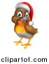 Vector Illustration of a Jolly Christmas Robin in a Santa Hat, Facing Left by AtStockIllustration
