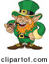 Vector Illustration of a Jolly St Patricks Day Leprechaun with Red Hair, Dressed in Green and Laughing While Smoking a Tobacco Pipe by AtStockIllustration