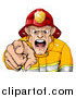 Vector Illustration of a Mad Fireman Pointing Outwards and Shouting by AtStockIllustration