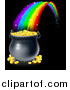 Vector Illustration of a Magic Rainbow Ending at a Pot of Gold over Black by AtStockIllustration