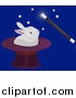 Vector Illustration of a Magician Using a Magic Wand to Make a White Rabbit Appear in a Hat by AtStockIllustration