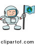 Vector Illustration of a Male Astronaut in a Space Suit, Holding a World Flag and Standing on a Planet by AtStockIllustration