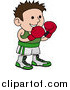Vector Illustration of a Male Boxer in a Green and White Unfiorm, Wearing Red Gloves and Waiting for a Fight by AtStockIllustration
